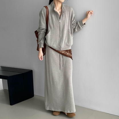 2点セット！【セットアップ】ゆるシルエット セットアップ レディース スタンドカラー トップス+スカート 上下セット【JZシリーズ】