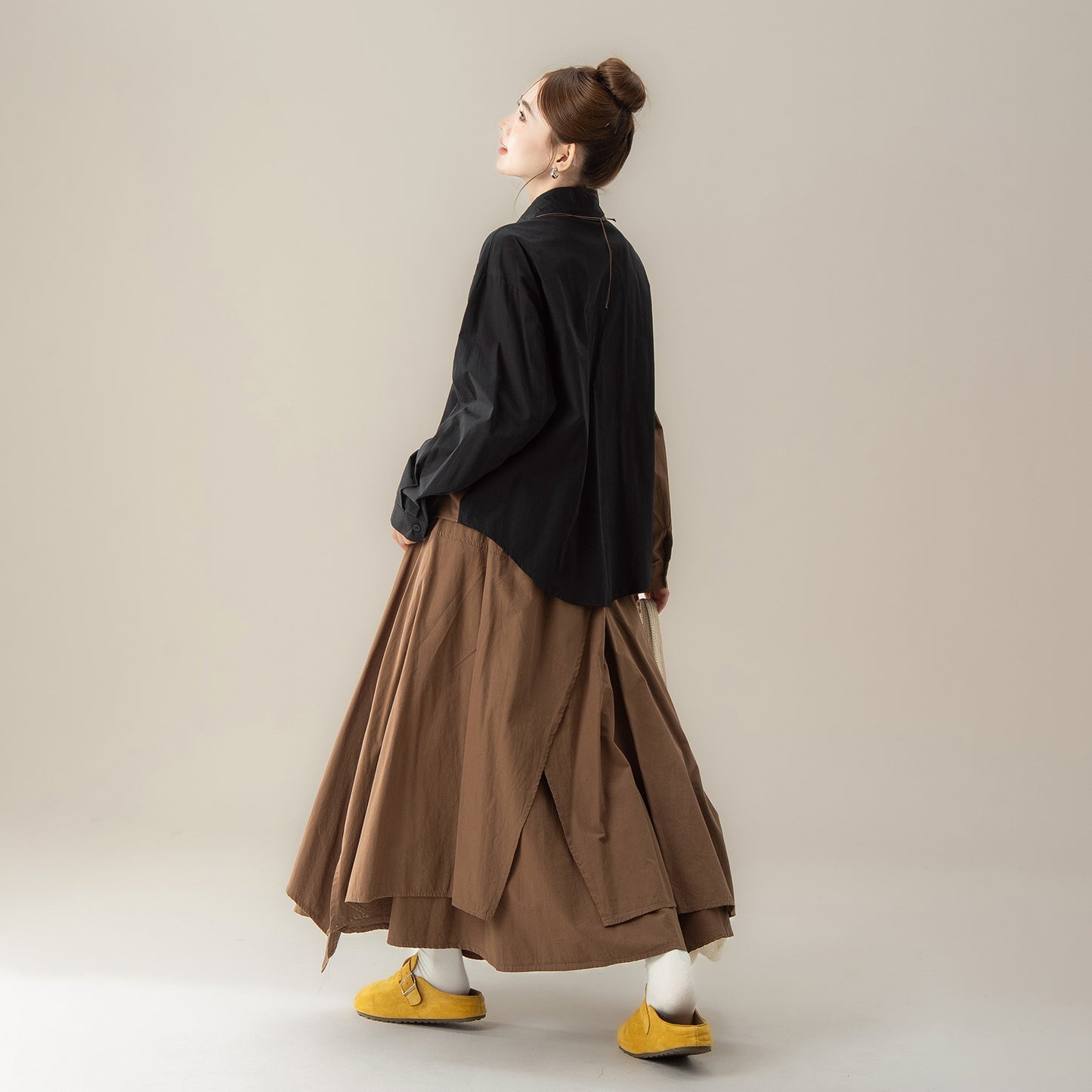 【単品注文】【セットアップ】ねこ刺繍 不規則デザイン 配色切替 長袖 シャツ +スカート 上下セット【JZシリーズ】