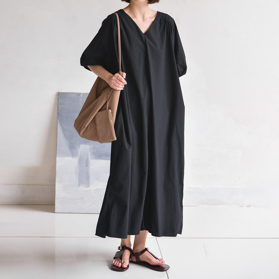 【ワンピース】【10～15日内発送】バックオープンデザイン カジュアルゆったり ロングワンピース 夏 シンプル半袖ドレス【JZシリーズ】