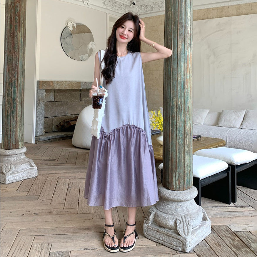 【ワンピース】気品あるコントラストカラー 夏 フレンチロマンティックヴィンテージノースリーブワンピース