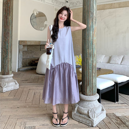 【ワンピース】気品あるコントラストカラー 夏 フレンチロマンティックヴィンテージノースリーブワンピース