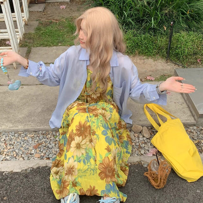 【ワンピース】リゾート風 花柄  キャミソール ティーブレイク風 ノースリーブ ロング ワンピース 【SHシリーズ】