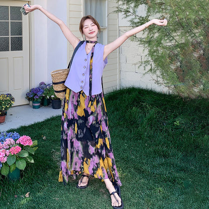 🧡みんなが選んだ人気商品🧡2点セット！【セットアップ】雰囲気たっぷりベスト＋フラワーキャミワンピース 夏新作 清楚系 着映えセットアップコーデ【SHシリーズ】