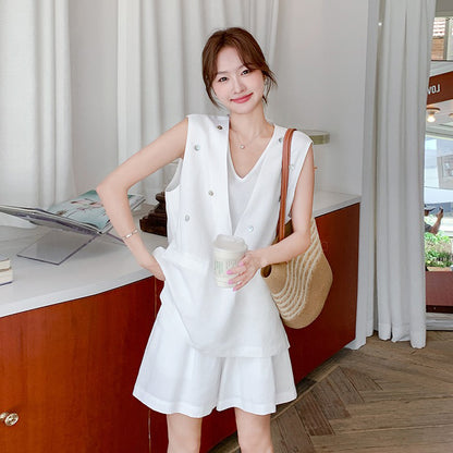 2点セット！【セットアップ】デザイン性 ベスト＋ショートパンツ 上下セット レディース 夏 韓国っぽコーデ 若見えスタイル【JZシリーズ】
