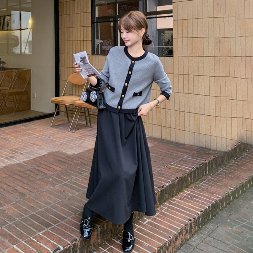 2点セット！【セットアップ】ニットセットワンピース レディース 春秋 高級感コーデ 2点セット 韓国風 おしゃれ トレンド【JZシリーズ】