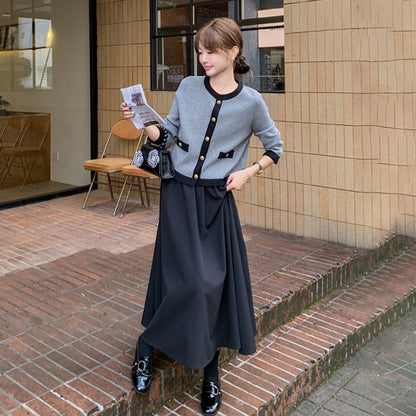 2点セット！【セットアップ】ニットセットワンピース レディース 春秋 高級感コーデ 2点セット 韓国風 おしゃれ トレンド【JZシリーズ】