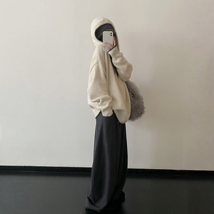 【トップス】ルーズ感 春 秋 冬 フード付き ニット セーター 【FCシリーズ】