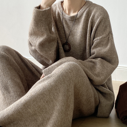 2点セット！【セットアップ】ふんわりニット 上下セット レディース 秋冬 ゆったり プルオーバー＋ニットパンツ 韓国風 カジュアル【JZシリーズ】