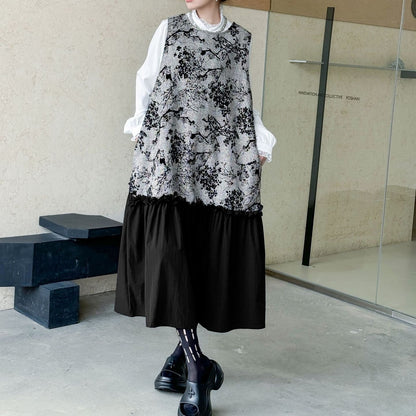 【ワンピース】春 秋 冬 レトロ 細見え ジャカード切替 ノースリーブ ワンピース 【AHシリーズ】