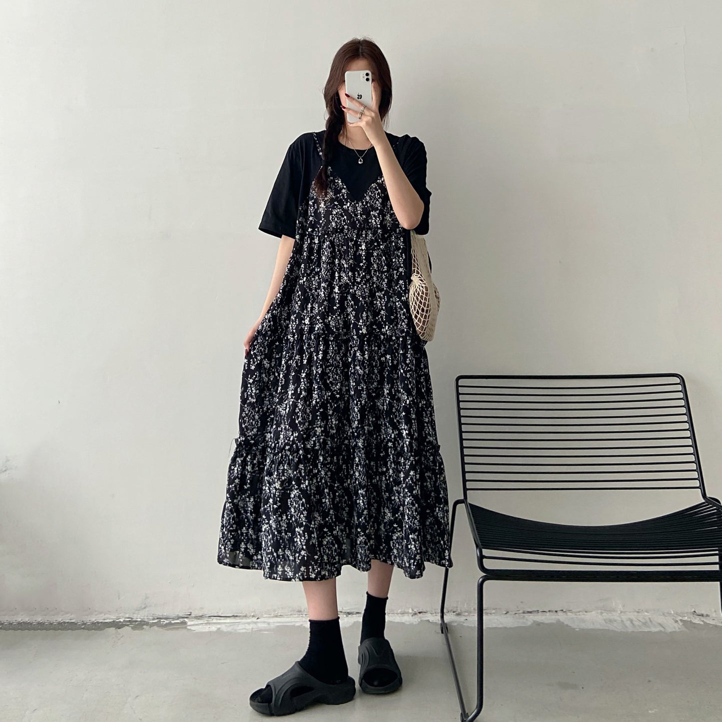 【ワンピース】フレンチ花柄シフォンワンピース レディース 夏 フェミニン 半袖 ロング丈 体型カバー 上品ワンピース【JZシリーズ】