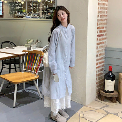 2点セット！【セットアップ】ハイセンス ストライプワンピース+スカート セット レディース 春秋 韓国風 優しげムードの絶美コーデ【JZシリーズ】