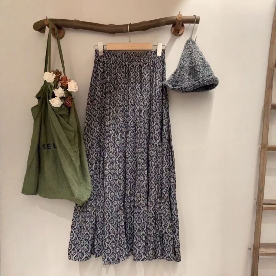 【ボトムス】レトロ花柄 フレアロング丈 ゆったりシルエット スカート【SHシリーズ】