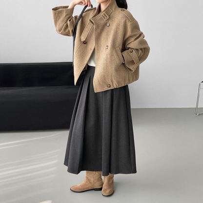 【アウター】秋冬 韓国風 ヴィンテージ感 ウールコート レディース 立ち襟 ジャケット【JZシリーズ】