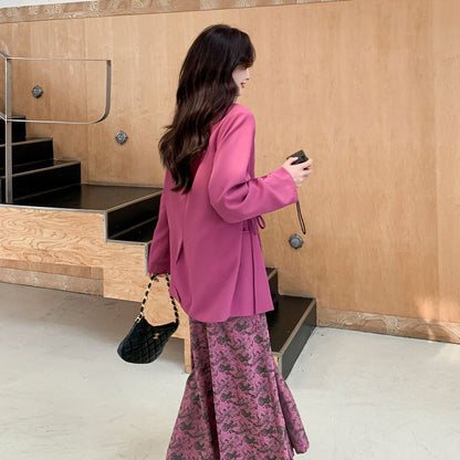 2点セット！【セットアップ】ピンク系 ジャケット重ね着風 ノースリーブワンピース セット 春秋 レディース  コーディネート楽々 大人可愛い【SHシリーズ】