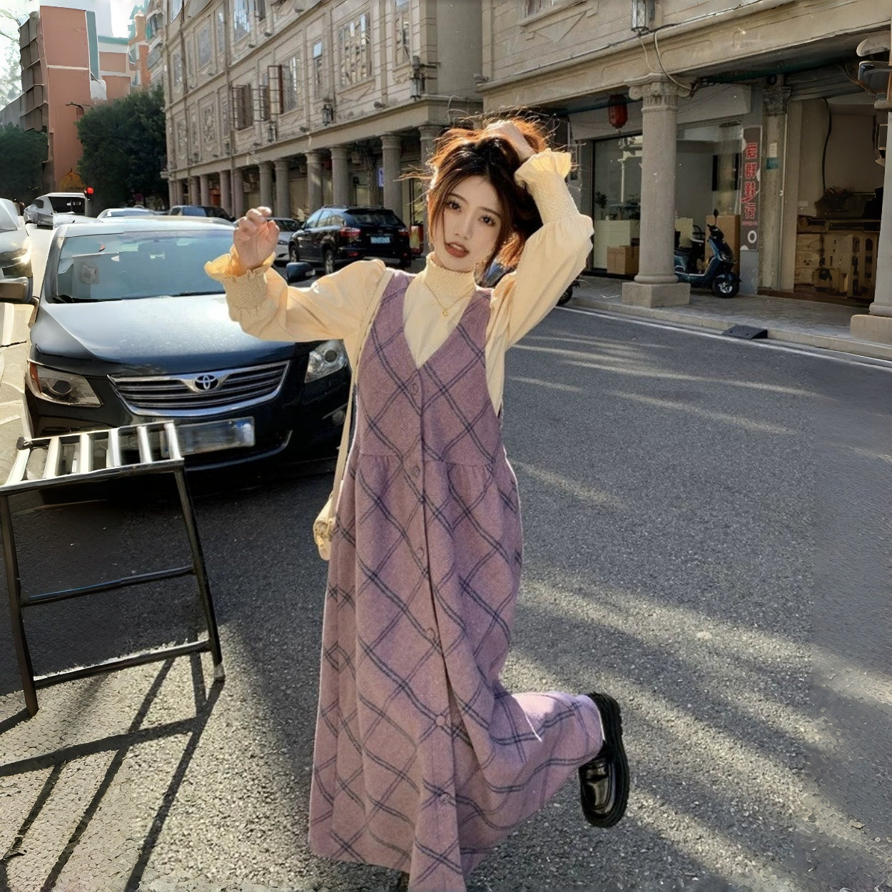 【ワンピース】レトロ スウィート 合わせやすい チェック柄 高級感 ノースリーブワンピース【JZシリーズ】