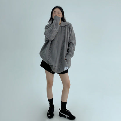 【トップス】ルーズフィット 厚手ニットカーディガン レディース 秋冬のマストアイテム【FCシリーズ】