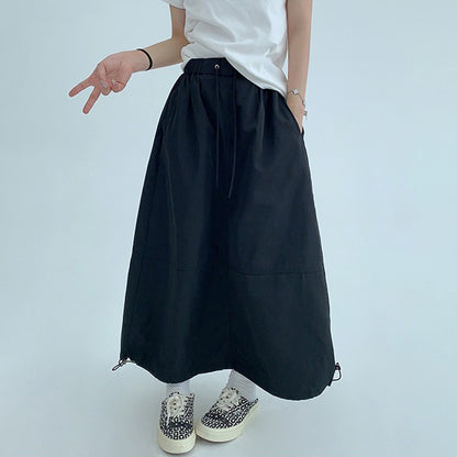 【ボトムス】シンプルシルエット 厚手素材 ブラック ロングスカート レディース【FCシリーズ】