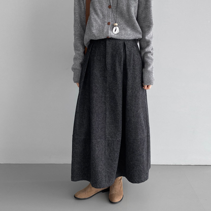 【ボトムス】ウール風  バルーンスカート 気質Aライン プリーツ入り【JZシリーズ】