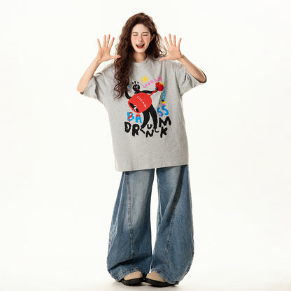 【トップス】アメリカンレトロ 趣味落書きプリント 半袖Tシャツ レディース 夏 ゆったり カジュアル【FCシリーズ】【15〜20日発送】