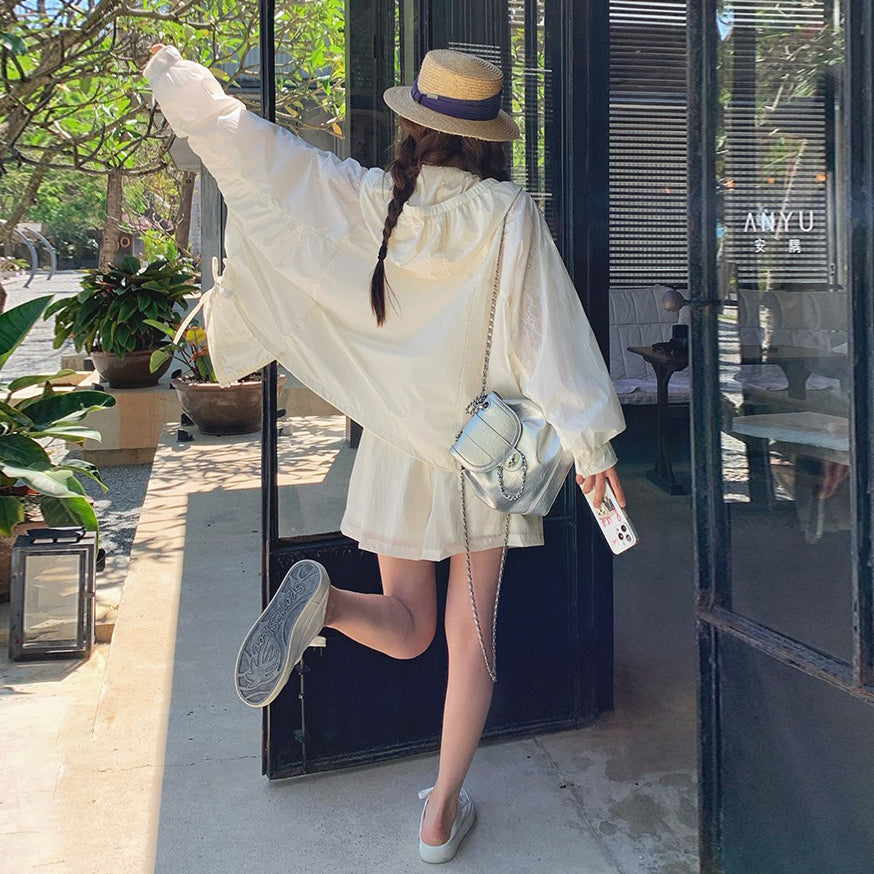 2点セット！【セットアップ】涼しげな白が魅力✨ UVカット 薄手アウター×ワイドパンツ 上下セット【JZシリーズ】