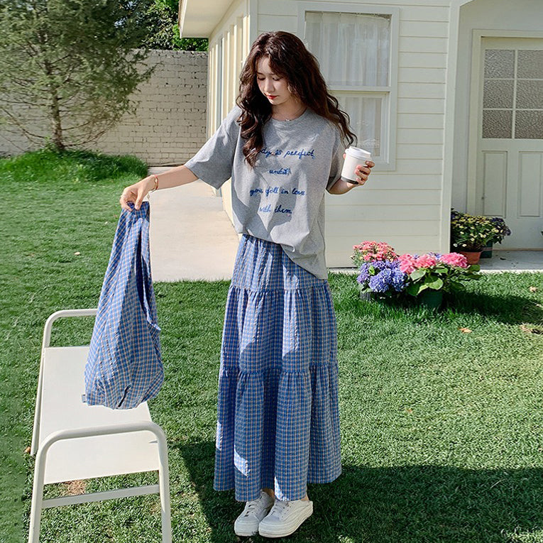2点セット！【セットアップ】カジュアル Tシャツ× チェック柄スカート