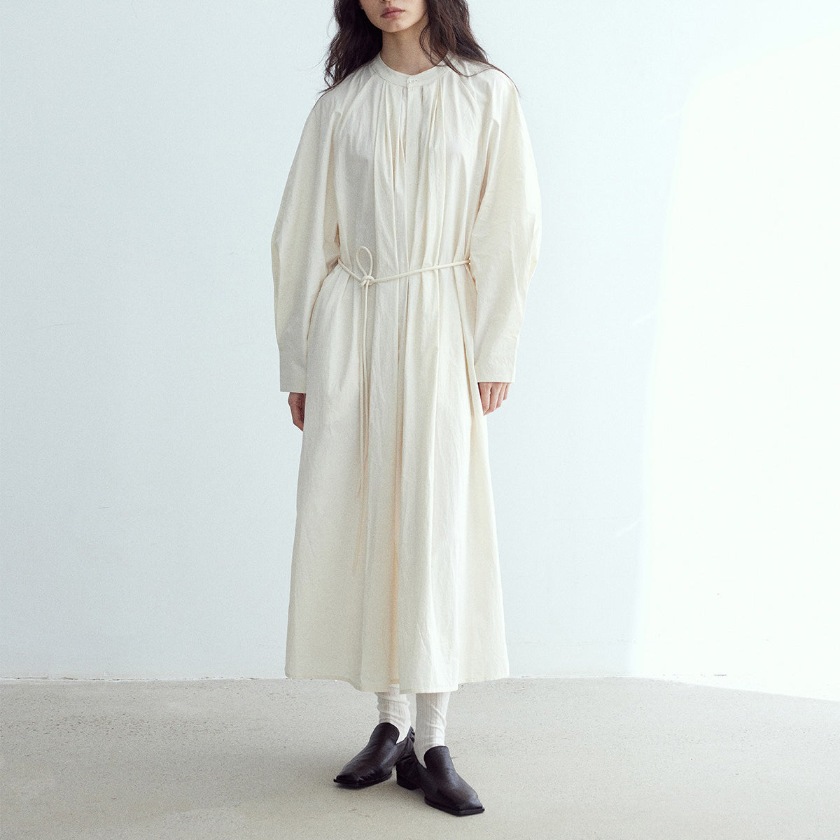 【24AW】【ワンピース】カジュアル ラウンドネック 無地 長袖ワンピース