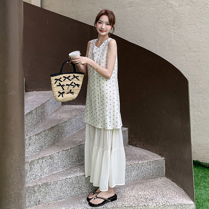 【ワンピース】大人ナチュラル 花柄ワンピース レディース ベスト風デザイン ノースリーブ 上品 リラックスシルエット【SHシリーズ】