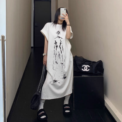 【ワンピース】夏新作 ミステリアス人物アート ロング丈 半袖 Tシャツワンピース【FCシリーズ】