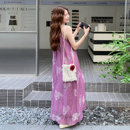 【ワンピース】夏 フレンチ風 ビーチリゾート 旅行  重工刺繍 ビーズ装飾 ノースリーブワンピース【SHシリーズ】