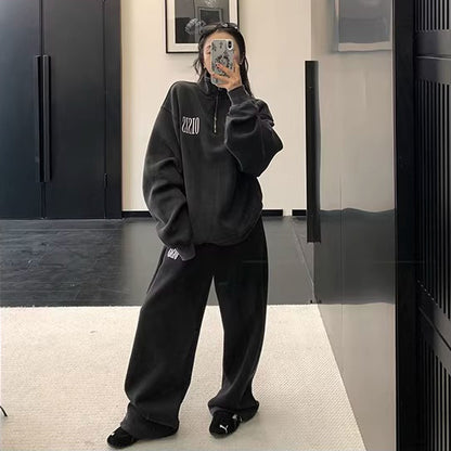 【セットアップ】【単品注文】アメリカンカジュアル ルーズシルエット ヴィンテージ スタンドカラー スウェット+パンツ 上下セット【FCシリーズ】