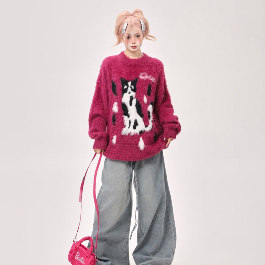 【トップス】ゆったり 小众 上品 クルーネック フェイクミンクニット レディース 秋冬 セーター【FCシリーズ】