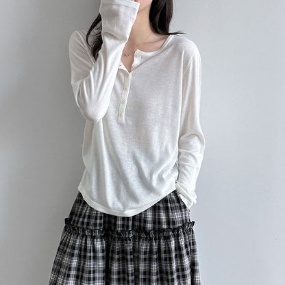 6color【トップス】秋新作 ヘンリーネックニット レディース 長袖Ｔシャツ ゆったり インナー レイヤードコーデ【JZシリーズ】