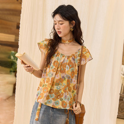 【トップス】夏 カジュアル リゾート風 綿100% 柑橘油絵プリント シャツ【JZシリーズ】【SHシリーズ】