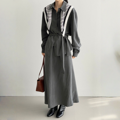 【ワンピース】春 秋 冬  通勤 長袖 紐付きロングワンピース 【JZシリーズ】