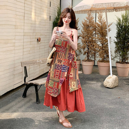 【ワンピース】民族風 夏新作 ゆったり＆細見え 花柄ノースリーブキャミワンピース【SHシリーズ】