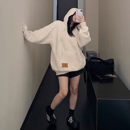 【トップス】ヴィンテージ風 ゆるふわ厚手ニットパーカー レディース 柔らか糸感【FCシリーズ】