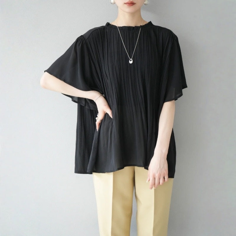 【トップス】プリーツ加工 無地 OL向け Ｔシャツ  【JZシリーズ】