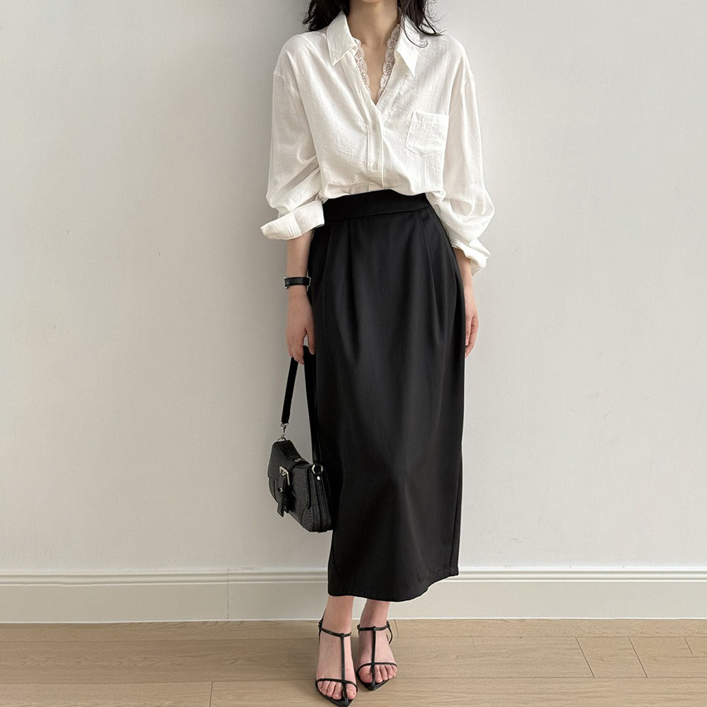 【ボトムス】ハイウエスト スリット入りスカート レディース 立体ギャザー 着回し細見えミモレ丈【JZシリーズ】