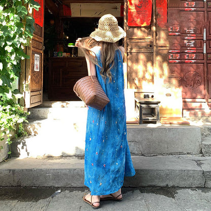 【ワンピース】ホリデーコーデにぴったり！立体刺繍テープ付きホルターネック ノースリーブワンピース リゾート風【SHシリーズ】