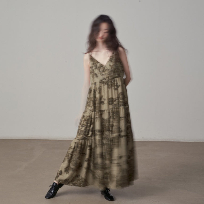 【ワンピース】フレンチスタイル 海辺の雰囲気 夏 フラワープリント ノースリーブワンピース【SHシリーズ】