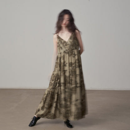 【ワンピース】フレンチスタイル 海辺の雰囲気 夏 フラワープリント ノースリーブワンピース【SHシリーズ】