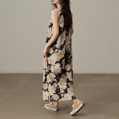 【ワンピース】フレンチレトロ 刺繍プリント 気質キャミワンピース ミモレ丈 ノースリーブワンピース【SHシリーズ】【JZシリーズ】