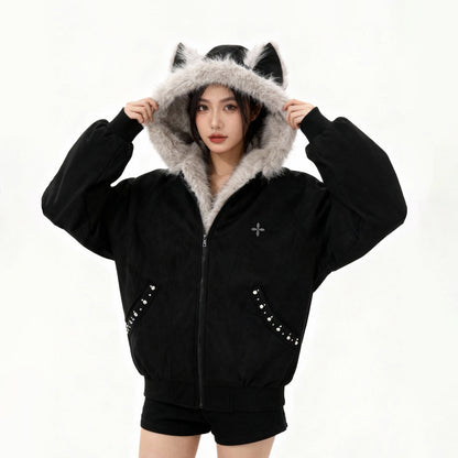 【アウター】デビルモチーフ アメリカンスタイル 裏起毛 綿入れコート ユニセックス 秋冬【FCシリーズ】【15～20日内発送】