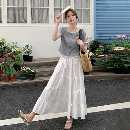 2点セット！【セットアップ】レディース 半袖Tシャツ＋リボン付きスカート セットアップ ファッショナブル＆若見え トレンド【JZシリーズ】