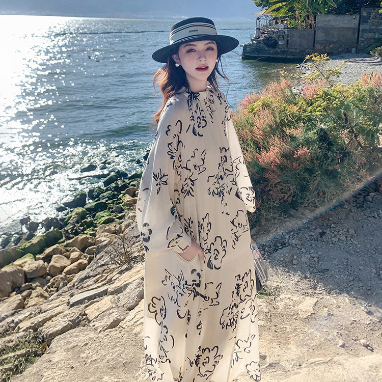 【ワンピース】若見え 上品 花柄 春秋 フレンチ風 大人気 個性的長袖ワンピース【SHシリーズ】