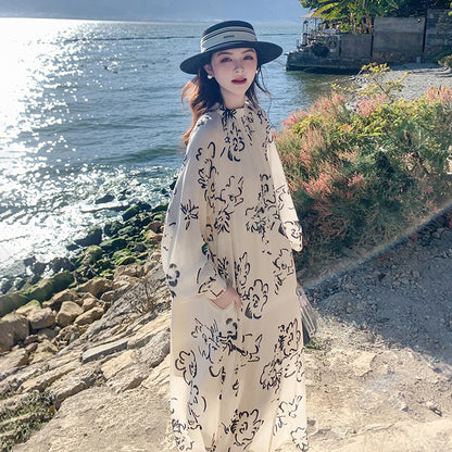 【ワンピース】若見え 上品 花柄 春秋 フレンチ風 大人気 個性的長袖ワンピース【SHシリーズ】