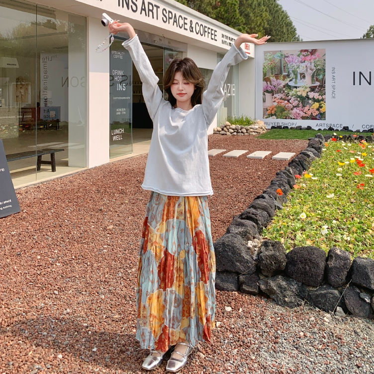 【セットアップ】花柄トップス＆スカート 上下セット レディース 体型カバー おしゃれ OOTD 上品セット【SHシリーズ】