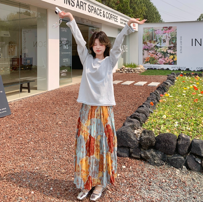 【セットアップ】花柄トップス＆スカート 上下セット レディース 体型カバー おしゃれ OOTD 上品セット【SHシリーズ】