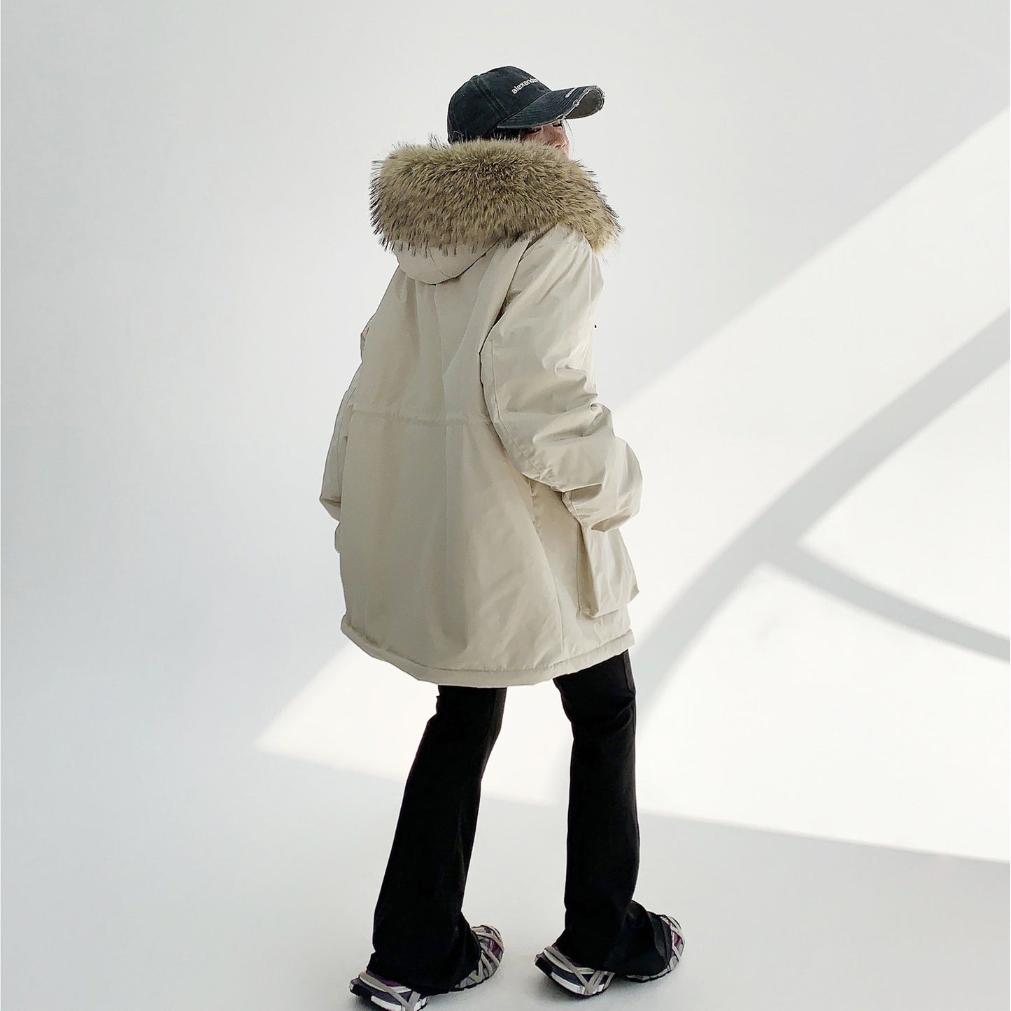 【アウター】💖ユニセックスで着用可！アメリカンヴィンテージ風ワークジャケット ミドル丈 ファー付き 冬新作 綿入れコート【FCシリーズ】