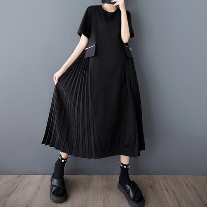 【ワンピース】夏新作 韓国風 ラウンドネック ゆったりジップアップデザイン 気質 半袖ワンピース【AHシリーズ】